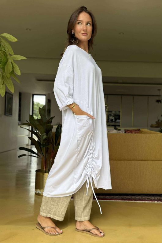 Made in Italy Cotton Jersey Hitch Cocoon Dress White /15 =